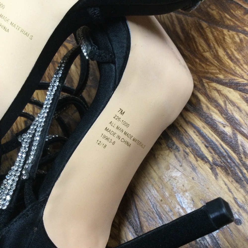 J. Miller Black Satin Rhinestone Embellished Strappy Stiletto Heels Size 7 - Picture 12 of 12